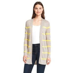LOFT Women's Gray Yellow Stripe Lightweight Open Front Cardigan Sweater S 48-028